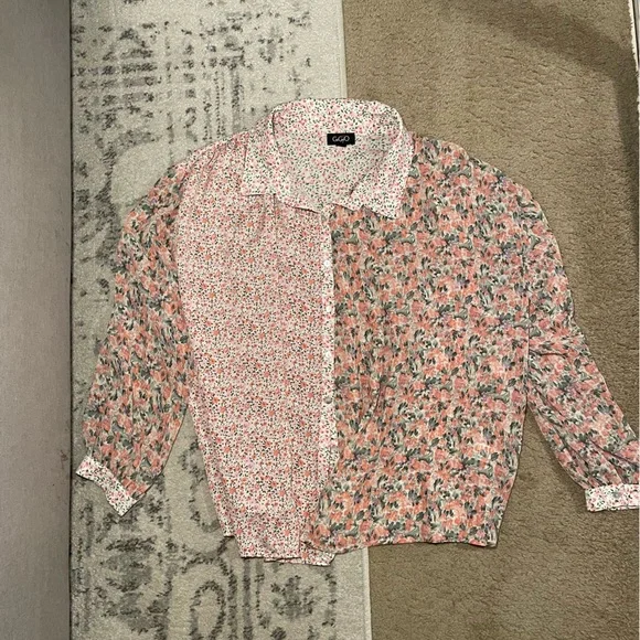 Shop Zoco 🩷💐🌸 Floral Pink two pattern button down Blouse top shirt - Picture 5 of 11